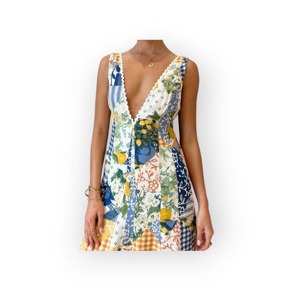 Commense Lemonade Print Lace Trim Maxi Dress – Citrus Patchwork Boho NWT Size XL - Picture 6 of 8